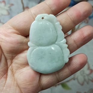 112缅甸天然翡翠吊坠雕刻件手把件蝙蝠如意葫芦绿底飘花卡50X36mm