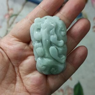 包郵 274緬甸天然翡翠吊墜雕刻件手把件飄花貔貅如意卡50X31mm48元