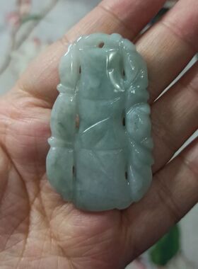 237缅甸天然翡翠竹节吊坠绿底飘花卡53X32mm左右雕刻件满48元包邮