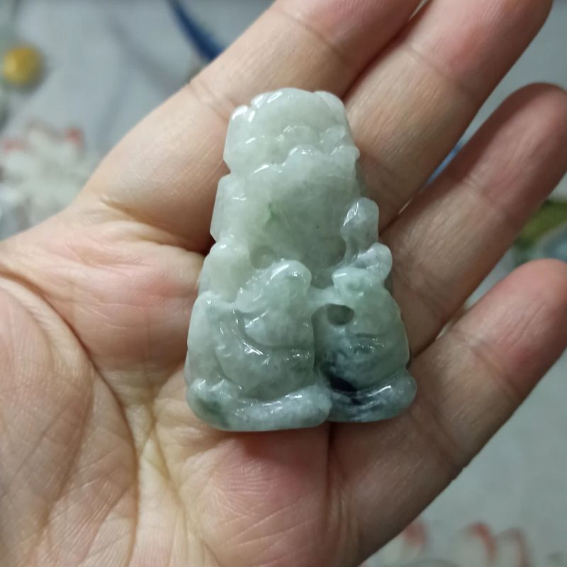 283天然翡翠吊坠飘花荷叶鸳鸯牌如意莲叶牌卡44X31mm左右满48包邮