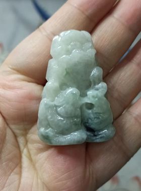 283天然翡翠吊坠飘花荷叶鸳鸯牌如意莲叶牌卡44X31mm左右满48包邮