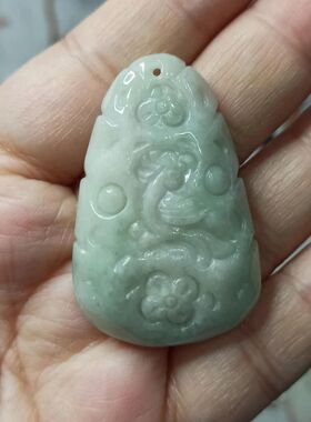 247缅甸天然翡翠飘花特色花开富贵双面雕牌卡44X29mm左右48元包邮