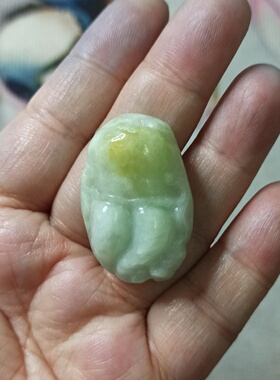 411缅甸天然翡翠飘花吊坠雕刻件手把件佛手人参人生如意卡35X23mm