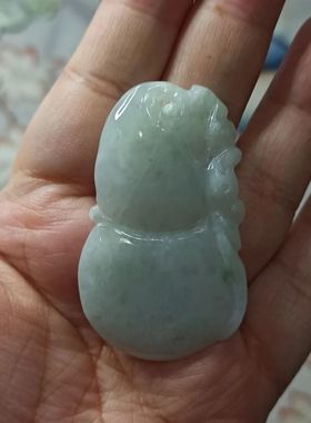247缅甸天然翡翠吊坠雕刻件手把件葫芦飘花卡51X31mm左右48元包邮