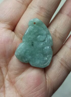 200天然翡翠吊坠飘花绿底如意挂件特色卡29X23mm雕刻件满48元包邮