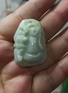 104缅甸天然翡翠吊坠雕刻件手把件飘花蝙蝠如意葫芦福寿卡35X24mm