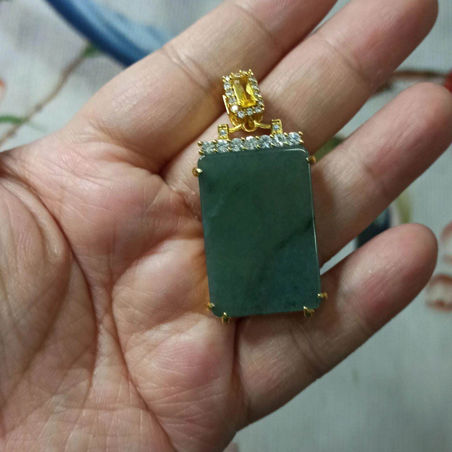 353危料天然翡翠吊坠蓝水镶嵌无事牌牌子卡30X20mm左右满48元包邮