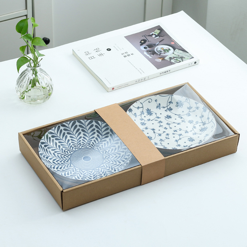 日式盘子礼盒套装开业礼品陶瓷餐具菜盘深盘家用和风复古餐盘碟子