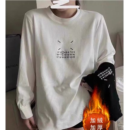 秋冬新款刺绣洋气宽松中长款加绒加厚卫衣女士韩系慵懒风白色上衣