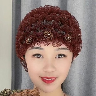 遮白发帽子蕾丝小花朵防尘遮阳中老年女士美人纱包头帽薄款妈妈帽