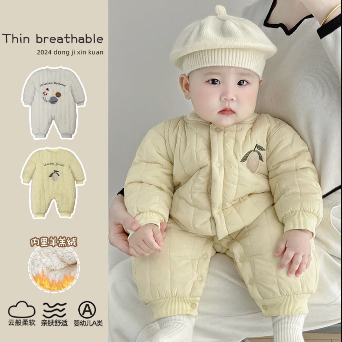 婴儿2025冬季宝宝加绒男女加厚哈衣夹棉连体衣新生儿棉服衣服爬服