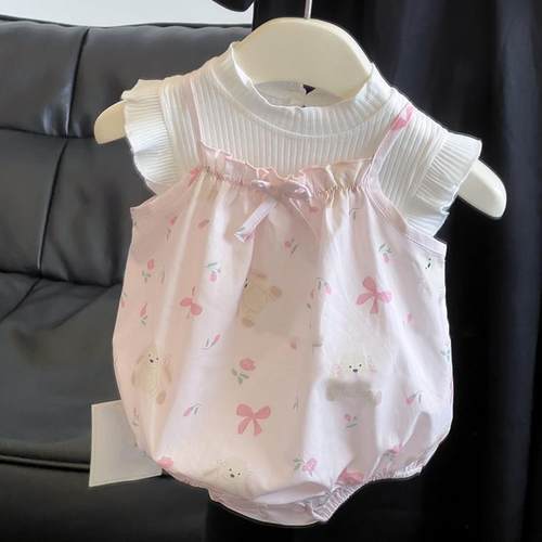 婴儿分体套装夏装洋气可爱婴幼儿吊带哈衣两件套宝宝衣服夏季薄款