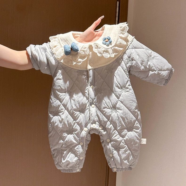 2025新款婴儿连体衣加绒夹棉爬服可爱超萌小兔女宝宝哈衣加厚保暖