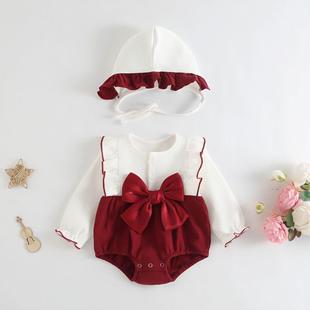 满月婴儿衣服秋装女宝宝连体衣可爱超萌百日宴公主哈衣包屁衣春秋