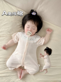 哈.衣爬服轻薄透气初生女宝.宝衣服 纯棉短袖 婴儿连.体衣夏季 薄款