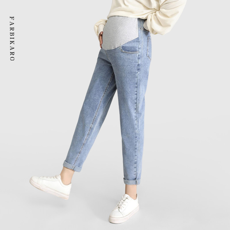 孕妇牛仔裤春秋外穿老爹裤托腹宽松哈伦裤女大码显瘦长裤孕妇夏装