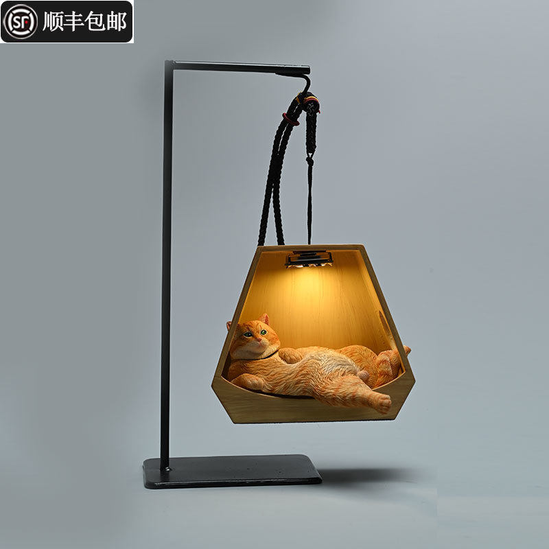 现货 JXK车载吊篮懒猫手办仿真猫咪吊饰模型玩具桌面微缩小摆件