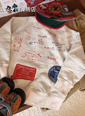 日系DD复古飞象签名涂鸦贴布童装卫衣字母印花男女童休闲套头上衣