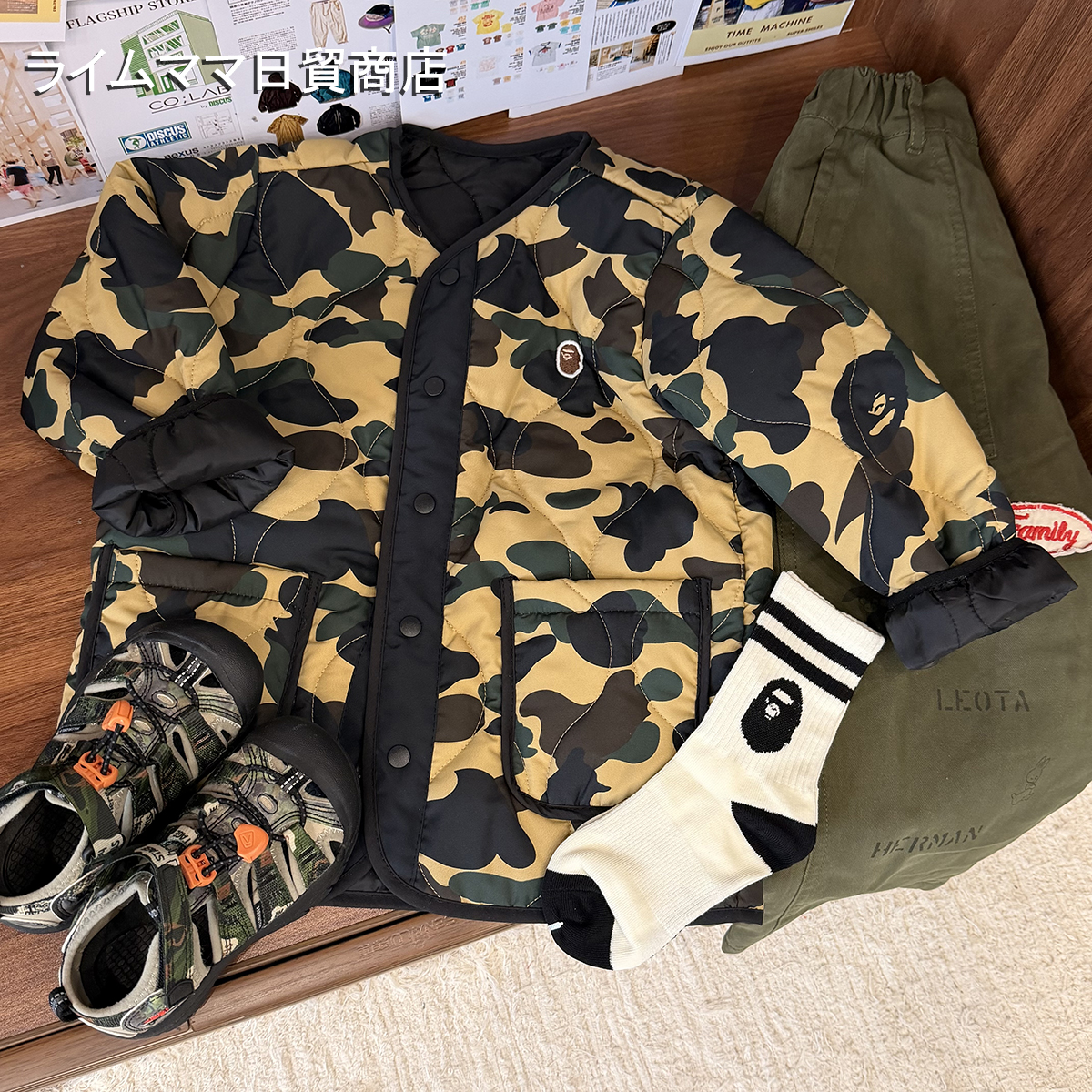 日系猿人两面穿儿童棉服男童迷彩正反两穿保暖夹棉外套宝宝冬棉袄