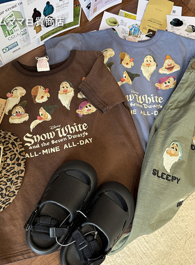 日系DD风童装2025夏季儿童新款小矮人龟裂印花两色短袖男宝女宝潮