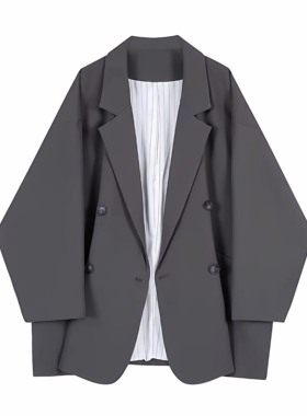 胖MM外套灰色宽松版西装外套大码女装全里衬韩版西装领小个子西服
