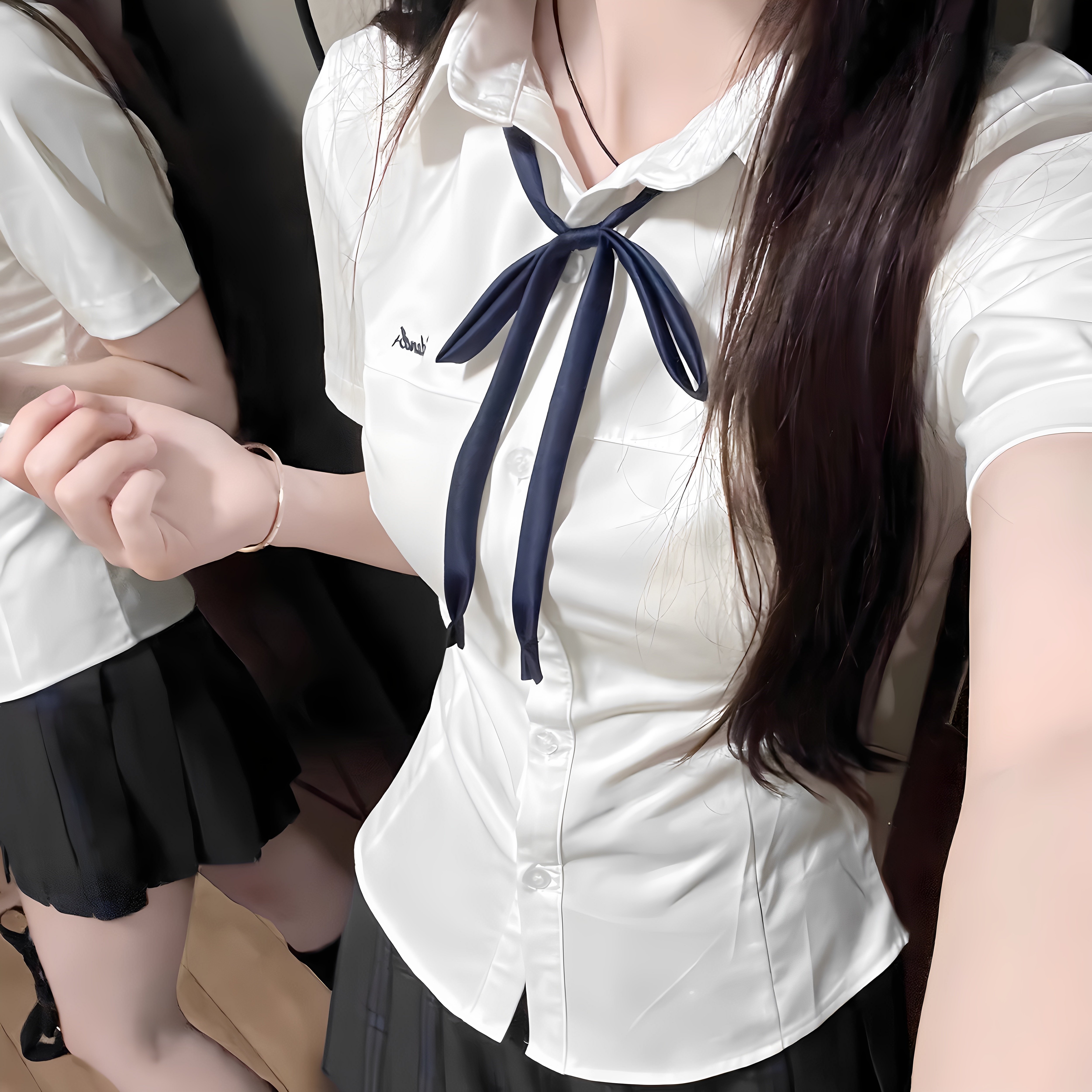 jk白衬衫收腰衬衣女日系学院风制服套装夏季短袖领结衬衫百褶裙