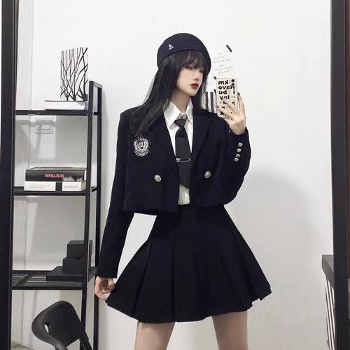 jk制服外套女短款西装外套带徽章暗黑学院风外套日系休闲感西装