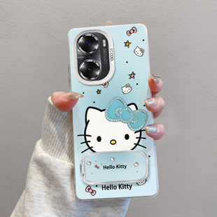 保护套 适用华为荣耀60PRO手机壳镶钻KT猫磨砂彩银Honor60高级感创意简约荣耀60SE硅胶防摔镜子支架新款