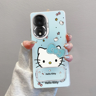 保护套 适用华为荣耀80PRO手机壳镶钻KT猫磨砂彩银Honor80高级感创意简约荣耀80SE硅胶防摔镜子支架新款