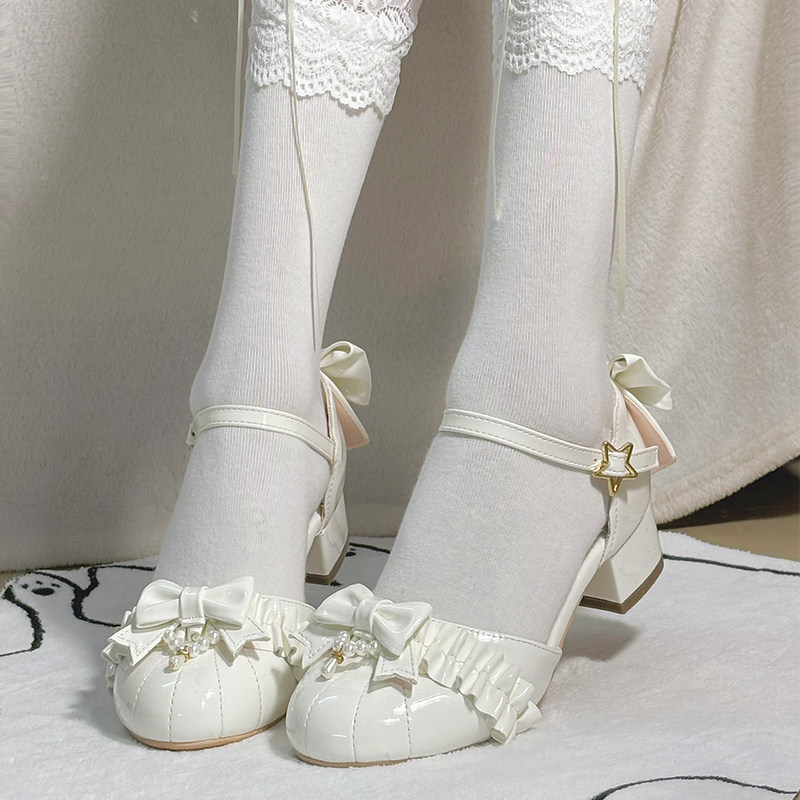 极星海洋原创圆头中跟lo鞋仙女花边珍珠复古甜美百搭蝴蝶结凉鞋女,女鞋,时装凉鞋,淘宝优惠券,粉丝福利购,淘宝优惠卷