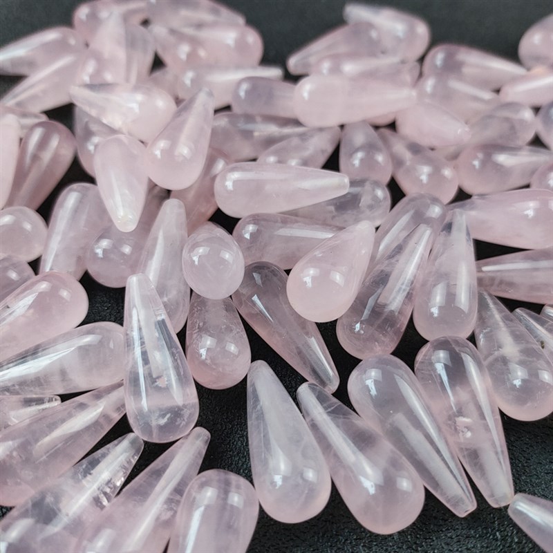 x25mm天然粉晶芙蓉晶水滴形裸石簪头神棍 iy饰品耳环吊坠配件