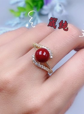 原矿朱砂戒指女s925铜镀银镶活口指环紫金砂戒圈本命年首饰时尚