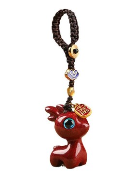 朱砂小鹿一路平安汽车钥匙扣挂件精致可爱男女情侣包包低含量挂饰