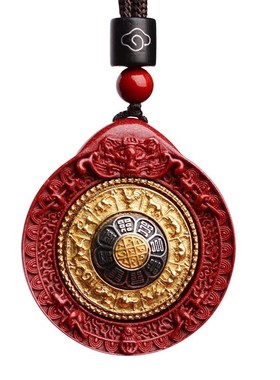 原矿朱砂藏式九宫八卦牌吊坠男女八宝挂件本命年十二生肖低含量