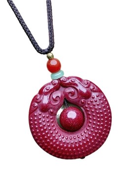 紫金砂朱砂双龙平安扣吊坠8颗珠链款低含量朱砂挂件