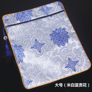 高端双层织锦缎经书袋高档黄色抄经袋拉链流苏包装收纳袋25*31cm