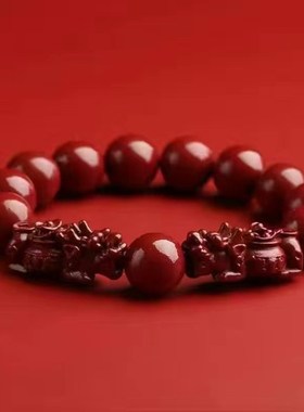 朱砂手串紫金砂双貔貅手链手串男女款低含量