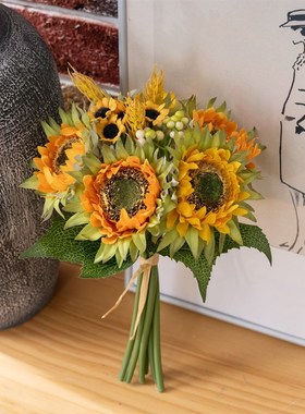 真花向日葵把束假花婚庆绢花家居装饰F13396