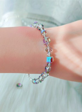 6/8mm方珠水晶手链女款电镀极光天堂之光色手串