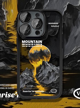 落月流水iPhone16手机壳苹果15promax新款13透明12自带镜头膜11全包防摔x高级感xs风景油画xr男14套适用