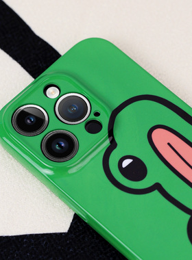 绿色青蛙苹果15promax手机壳13小米14保护套11菲林壳卡通华为mate60pro新款12红米k40创意vivo荣耀80nova适用