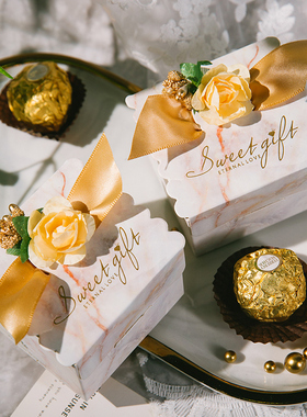 喜糖盒ins风欧式西式免折叠方形灰色大理石伴手礼大容量个性简单