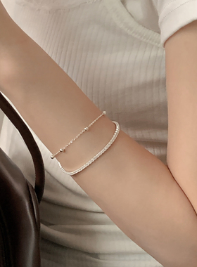 女纯银原创双层镶钻手链