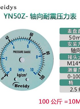 YN50Z压力表轴向耐震不锈钢压力表0-1.6mpa水压气压洗车机表25mpa