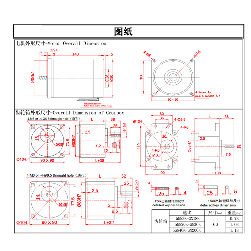 12V直流电机24V减速r电机90W微型正反大力矩慢速电动机齿轮小马达