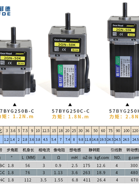 57减速步进电机带齿轮箱套装2.8N.M齿轮减速器机2GN偏心轴输出8mm