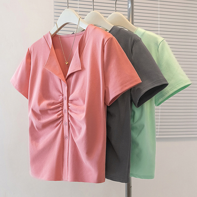 实拍大码女装2025夏季新款短袖上衣胖妹妹宽松显瘦洋气百搭t恤潮