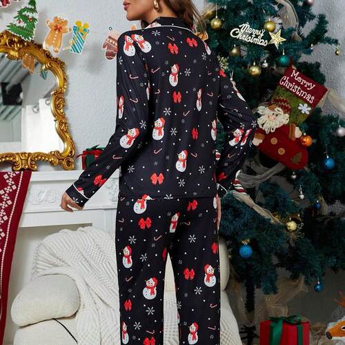 Pajama Women's Christmas  New Year Cartoon Two Piece Set