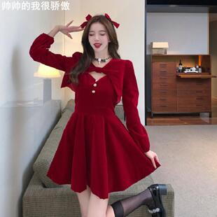 Christmas and New Year red shawl suspender princess dress套