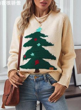 Christmas tree pullover women's sweater欧美宽松节日女装针织
